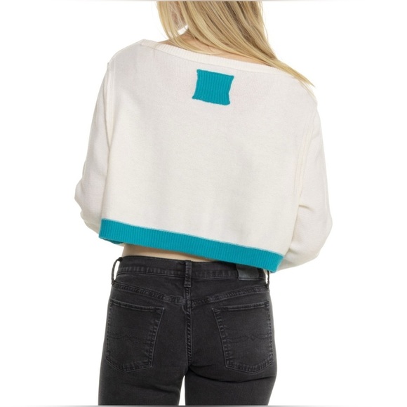 Free People Into the Blue Wool Blend Crop Sweater in Tropical Blue Combo Medium - Picture 2 of 12